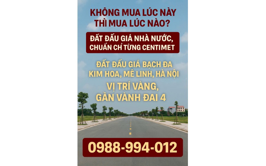 đất VÀNH ĐAI 4 khu đất đấu giá Bạch đa Kim Hoa MÊ LINH , HÀ NỘI cam kết bán đúng giá chủ thu